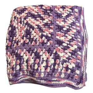 Purple Pink and White Crochet Blanket 36” x 36”